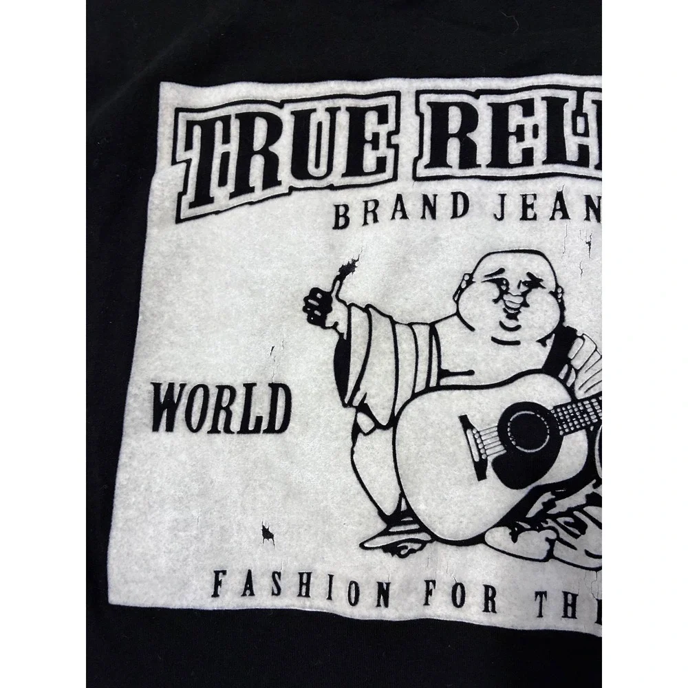 True Religion Mens XXL Black Graphic T-Shirt World Tour Buddha Logo Tee